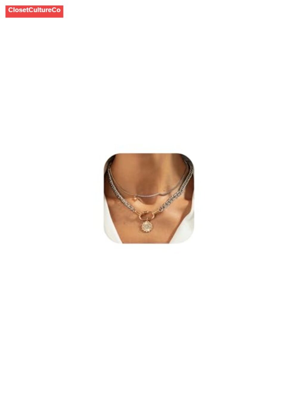 Mixed Metal Layered Necklace Star Lightning Coin Pendant Paperclip Chain